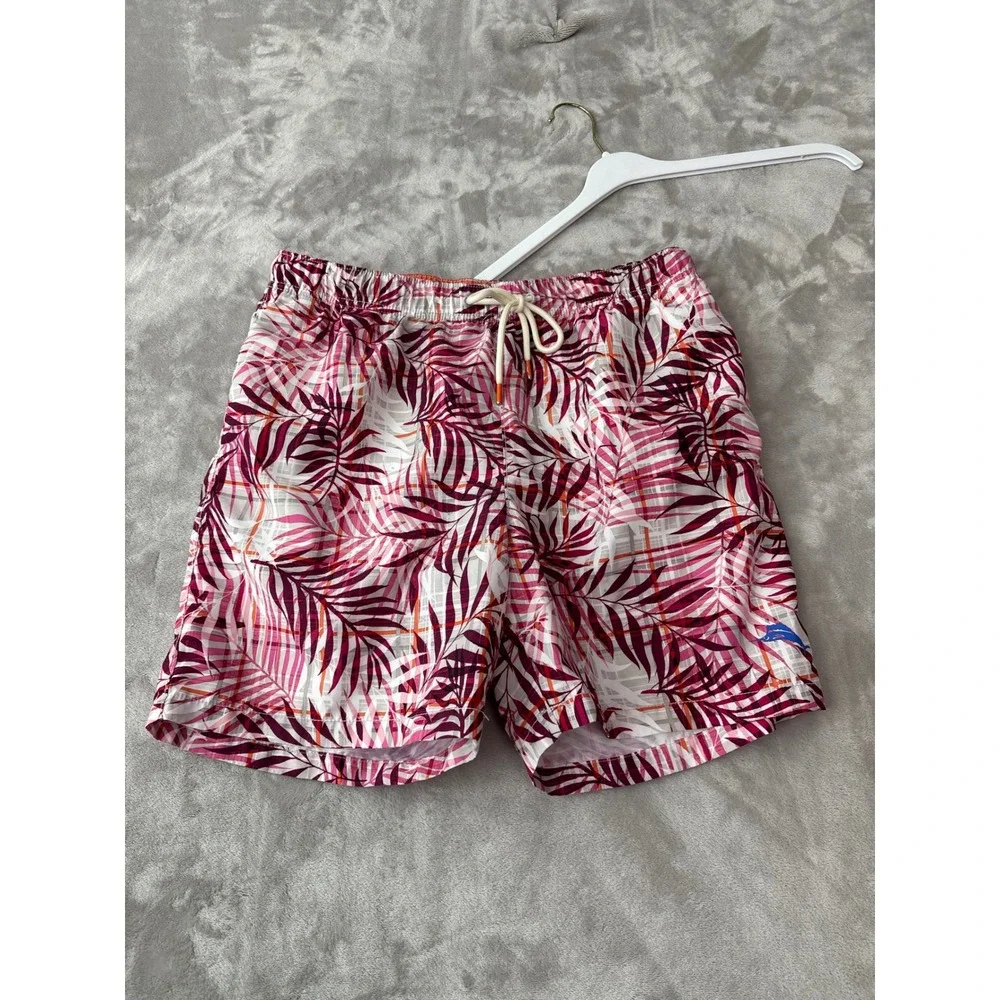 Tommy Bahama Mens Pink Purple Tropical Palm Leaf Mesh Lined Swim Trunks Medium